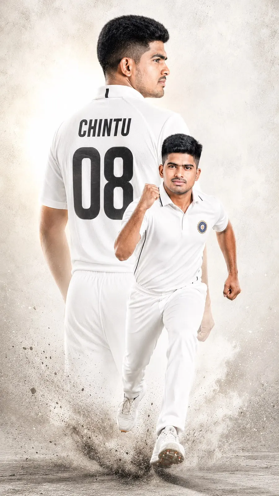 Divyesh in cricket whites, running in on the field